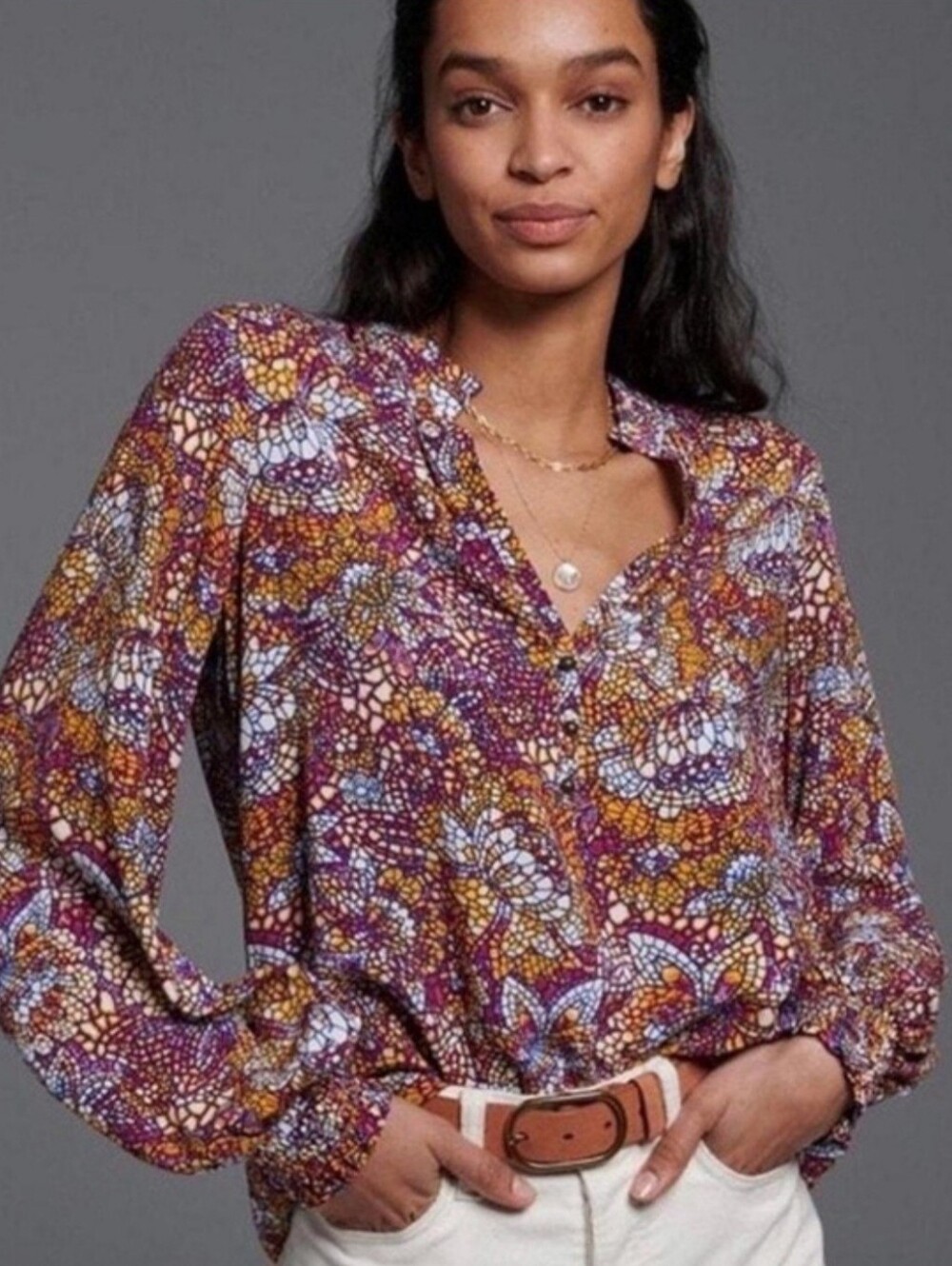Maeve Anthropologie Mosaic Floral Blouse